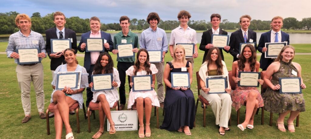 18 new college scholarship recipients for 2023 at a banquet May 16th at Deerwood Country Club.
details>......