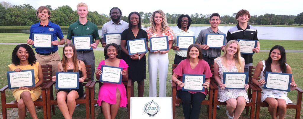 JAGA officially announced and honored its 16 new college scholarship recipients for 2024 at a banquet Tuesday evening at Deerwood Country Club
Click to  learn more,,,,,